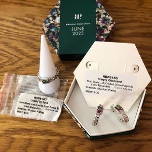 Ring, bomb, party, linked by love ring and simply obsessed earrings set